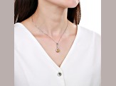Round Citrine and White Sapphire Sterling Silver Pendant With Chain