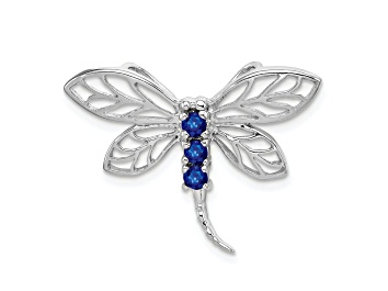Picture of Rhodium Over Sterling Silver Sapphire Dragonfly Slide Pendant