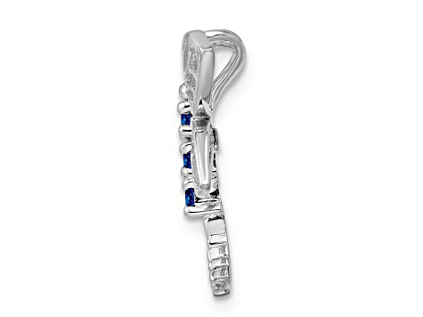 Rhodium Over Sterling Silver Sapphire Dragonfly Slide Pendant