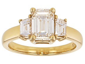 Certified Emerald Cut F VS1 And Trapezoid Lab-Grown Diamond 14K Yellow Gold 3 Stone Ring 2.00ctw