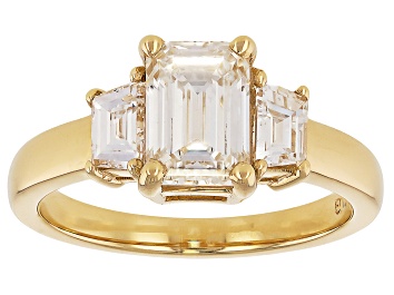 Picture of Certified Emerald Cut F VS1 And Trapezoid Lab-Grown Diamond 14K Yellow Gold 3 Stone Ring 2.00ctw