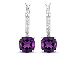Purple Amethyst and Lab Grown Diamond Rhodium Over Silver Dangle Earrings 3.78ctw