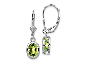 Picture of Sterling Silver Rhodium-plated 8x6mm Oval Peridot Leverback Earrings