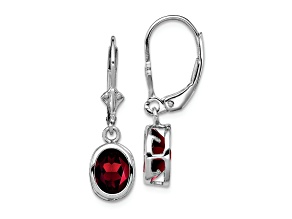 Sterling Silver Rhodium-plated 8x6mm Oval Garnet Leverback Earrings