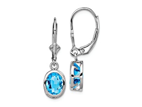Sterling Silver Rhodium-plated 8x6mm Oval Blue Topaz Leverback Earrings