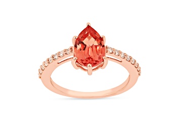 Picture of 14K Rose Gold Over Sterling Silver Lab Created Padparadscha Sapphire and Moissanite Ring 1.64ctw