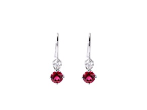 Red Lab Created Ruby With Moissanite Accents Rhodium Over Silver Dangle Earrings