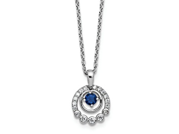Picture of Rhodium Over Sterling Silver Polished Cubic Zirconia and Blue Glass with 2 Inch Extension Necklace