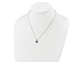 Rhodium Over Sterling Silver Polished Cubic Zirconia and Blue Glass with 2 Inch Extension Necklace