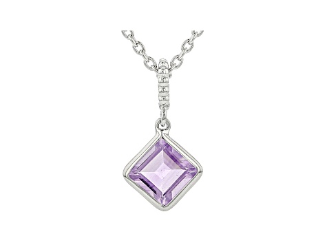 Judith Ripka 1.5ct Square Amethyst Rhodium Over Sterling Silver Pendant Necklace