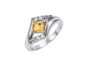 Picture of Square Citrine with White Topaz Accents Sterling Silver Ring, 0.93ctw