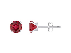 5mm Round Created Ruby Rhodium Over 10k White Gold Stud Earrings