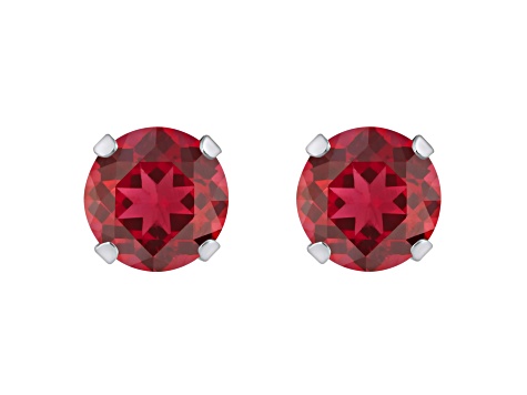 5mm Round Created Ruby Rhodium Over 10k White Gold Stud Earrings