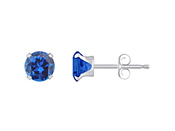 Picture of 5mm Round Created Sapphire Rhodium Over 10k White Gold Stud Earrings
