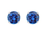 5mm Round Created Sapphire Rhodium Over 10k White Gold Stud Earrings