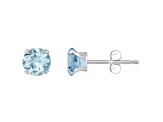 5mm Round Aquamarine Rhodium Over 10k White Gold Stud Earrings