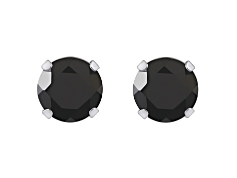 5mm Round Black Onyx Rhodium Over 10k White Gold Stud Earrings