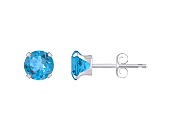 Picture of 5mm Round Blue Topaz Rhodium Over 10k White Gold Stud Earrings