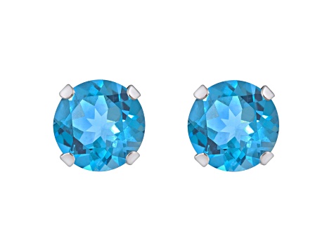 5mm Round Blue Topaz Rhodium Over 10k White Gold Stud Earrings