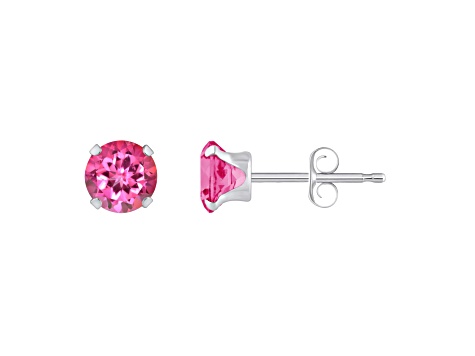 5mm Round Pink Topaz Rhodium Over 10k White Gold Stud Earrings