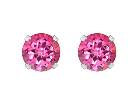 5mm Round Pink Topaz Rhodium Over 10k White Gold Stud Earrings