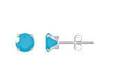 5mm Round Turquoise Rhodium Over 10k White Gold Stud Earrings