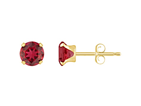 5mm Round Lab Created Ruby 10k Yellow Gold Stud Earrings