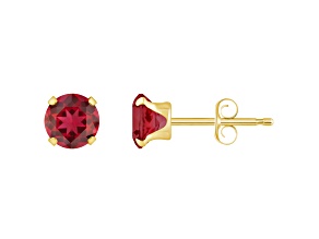 5mm Round Created Ruby 10k Yellow Gold Stud Earrings