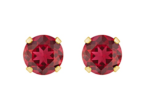 5mm Round Lab Created Ruby 10k Yellow Gold Stud Earrings