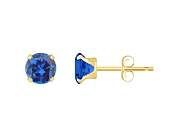 Picture of 5mm Round Created Sapphire 10k Yellow Gold Stud Earrings