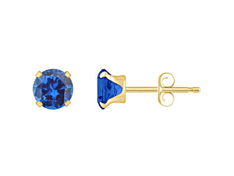 5mm Round Lab Created Sapphire 10k Yellow Gold Stud Earrings