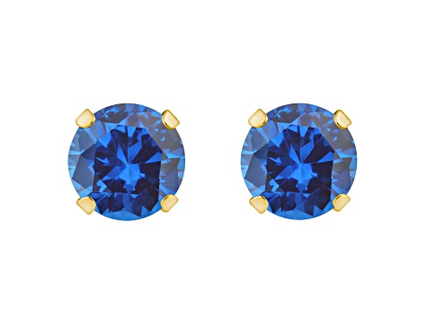 5mm Round Created Sapphire 10k Yellow Gold Stud Earrings
