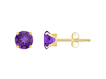 Picture of 5mm Round Amethyst 10k Yellow Gold Stud Earrings