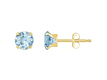Picture of 5mm Round Aquamarine 10k Yellow Gold Stud Earrings
