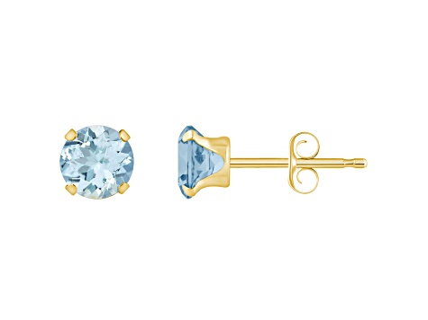 5mm Round Aquamarine 10k Yellow Gold Stud Earrings