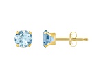 5mm Round Aquamarine 10k Yellow Gold Stud Earrings