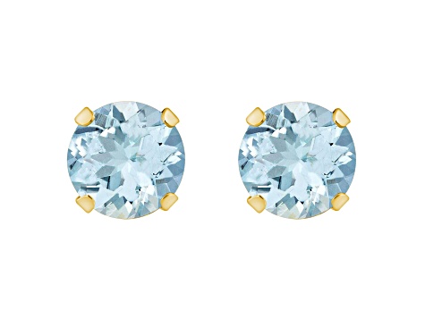 5mm Round Aquamarine 10k Yellow Gold Stud Earrings