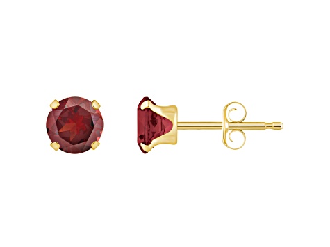 5mm Round Garnet 10k Yellow Gold Stud Earrings