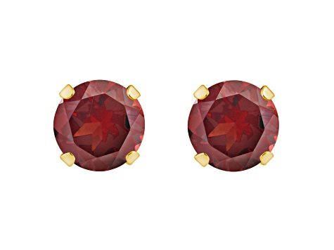 5mm Round Garnet 10k Yellow Gold Stud Earrings