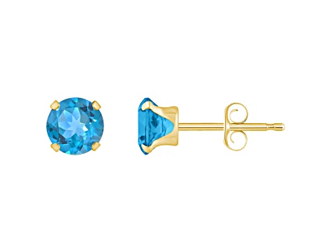 5mm Round Blue Topaz 10k Yellow Gold Stud Earrings