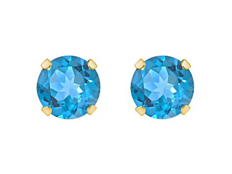 5mm Round Blue Topaz 10k Yellow Gold Stud Earrings