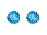 5mm Round Blue Topaz 10k Yellow Gold Stud Earrings