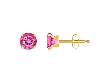 Picture of 5mm Round Pink Topaz 10k Yellow Gold Stud Earrings