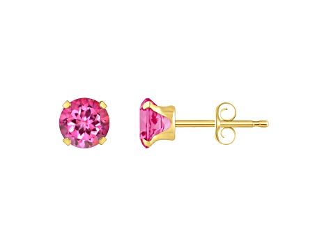 5mm Round Pink Topaz 10k Yellow Gold Stud Earrings