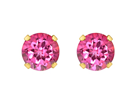 5mm Round Pink Topaz 10k Yellow Gold Stud Earrings