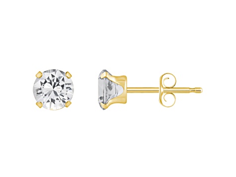 5mm Round White Topaz 10k Yellow Gold Stud Earrings