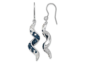 Picture of Rhodium Over Sterling Silver Long Twirl Crystal Wave Dangle Earrings