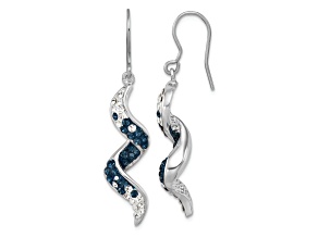 Rhodium Over Sterling Silver Long Twirl Crystal Wave Dangle Earrings