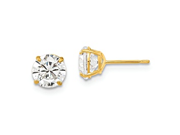 Picture of 14K Yellow Gold 6mm Round Cubic Zirconia Basket Set Stud Earrings