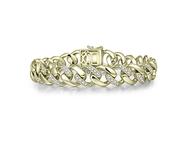 Clear Cubic Zirconia, 14K Gold Plated over Sterling Silver Pave Link Bracelet